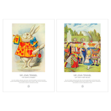 Two illustrated art prints side by side on a white background. The left print shows the White Rabbit from Alice in Wonderland, and the right print shows the Queen and the White Rabbit from Alice in Wonderland with the title 'Sir John Tenniel Off With His Head!'.