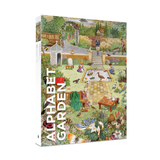 Alphabet Garden book with a highly detailed, colorful illustrated cover depicting a whimsical garden scene, shown on a plain white background.