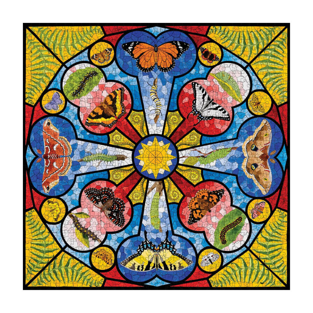 Pomegranate Puzzles - Butterfly Rose Window by David Cohen 1000 Piece Puzzle - The Puzzle Nerds  