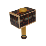 Wooden toy puzzle mace with Egyptian design on a white background