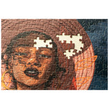 Partial puzzle of a portrait with a focus on the face