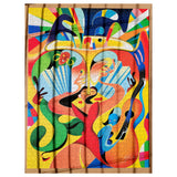 Colorful abstract artwork with musical instruments 