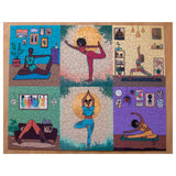Jigsaw puzzle with six panels of a woman in various yoga poses.