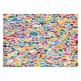 Colorful pattern of various animal shapes on a white background
