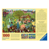 Ravensburger puzzle packaging with a community garden illustration and text.