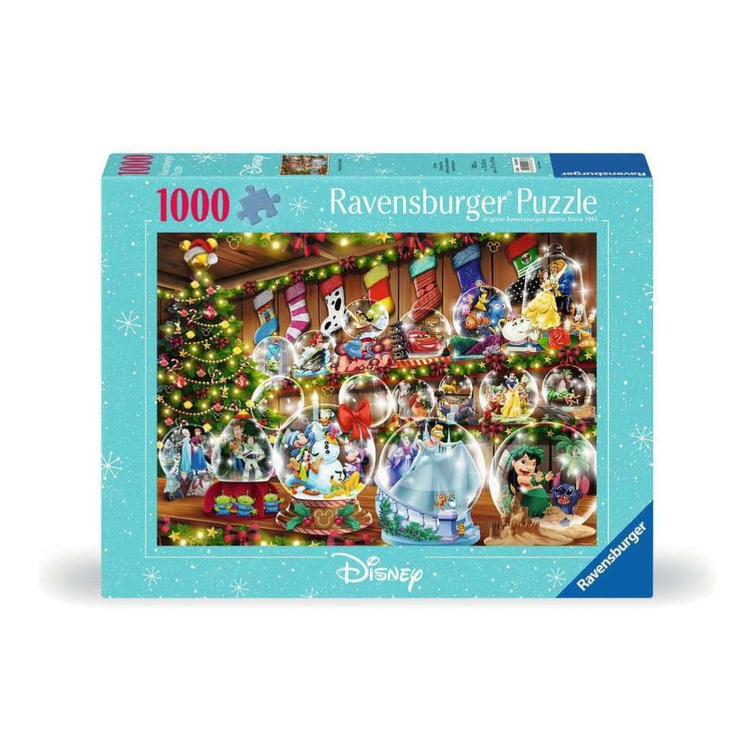 Ravensburger Disney puzzle box with Christmas scene and snow globes on a white background