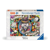 Ravensburger puzzle box with colorful design and 'I'm Late But Fashionably So' text on a white background