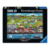 Ravensburger puzzle box with a colorful seaside town scene on a white background