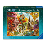 Ravensburger puzzle box with colorful houses and trees on a white background