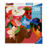 Ravensburger puzzle box with colorful floral design and a woman's face, featuring 200 pieces.