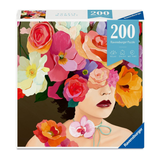 Ravensburger puzzle box with colorful floral design and woman's face, featuring 200 pieces.