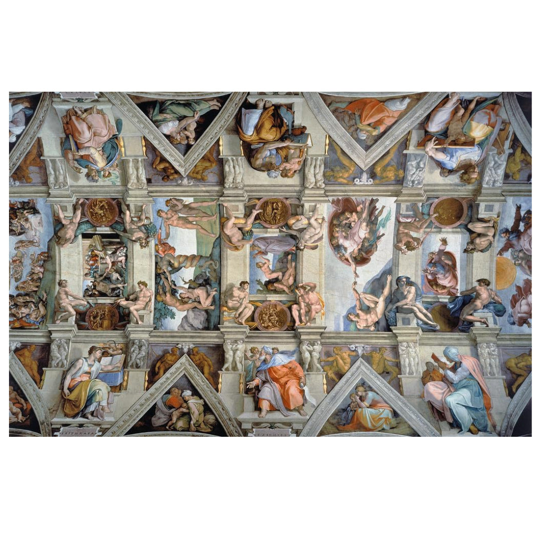 Famous ceiling fresco with various figures and decorative elements
