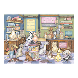 Illustration of a pet store with various animals and products
