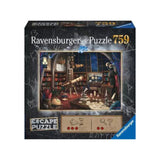 Ravensburger puzzle box with an illustration of a scientist in a lab and text indicating it's an escape puzzle.