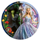 Two characters from a fantasy story, one green-skinned with a hat and the other in a blue dress with a tiara, surrounded by flowers and butterflies.