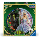 Jigsaw puzzle box featuring characters from 'Wicked' with decorative elements
