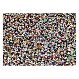 A rectangular art print featuring a dense collage of numerous cartoon mouse characters, including Mickey Mouse, on a black background, shown against a white canvas.