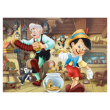 A colorful illustrated scene featuring Pinocchio and an older man in a workshop-like room with toys, lanterns, and shelves. This appears to be the artwork itself rather than a photo of a physical product in packaging, so Scenery fits best.