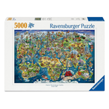 Ravensburger 5000-piece jigsaw puzzle box featuring a colorful illustrated world map on the front, photographed on a clean white background.