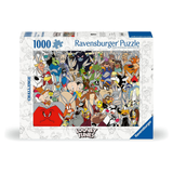 A Ravensburger 1000-piece jigsaw puzzle box featuring a dense collage of Looney Tunes cartoon characters, shown on a clean white background.