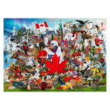 Collage of Canadian-themed images including a maple leaf, flag, and various elements.