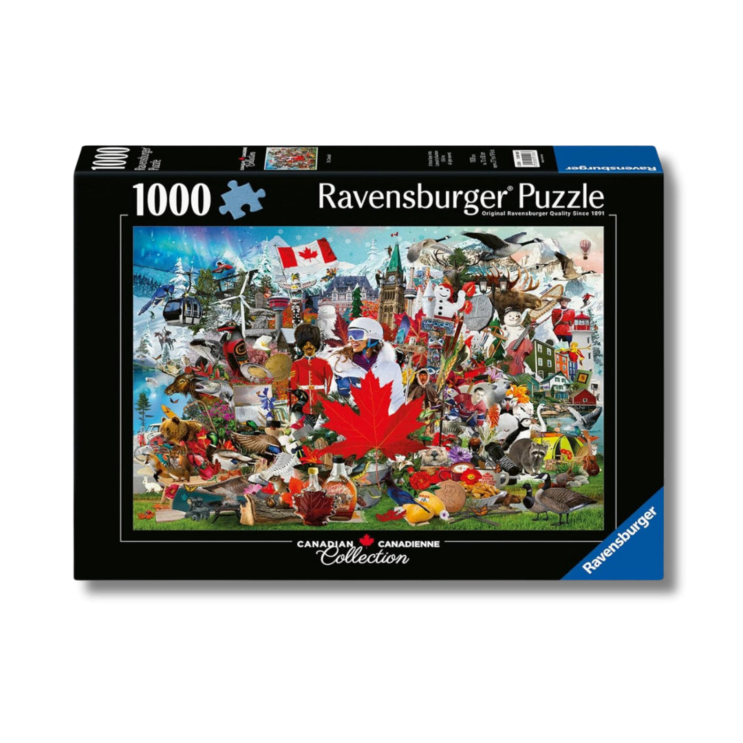 Ravensburger puzzle box with Canadian-themed collage on a white background