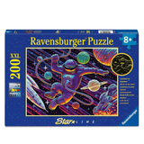 Ravensburger Star Line XXL 200-piece jigsaw puzzle box featuring a colorful retro space illustration with an astronaut, planets, and rockets on a dark blue background.