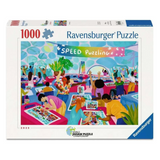 Ravensburger puzzle box with colorful illustration of people playing board games.