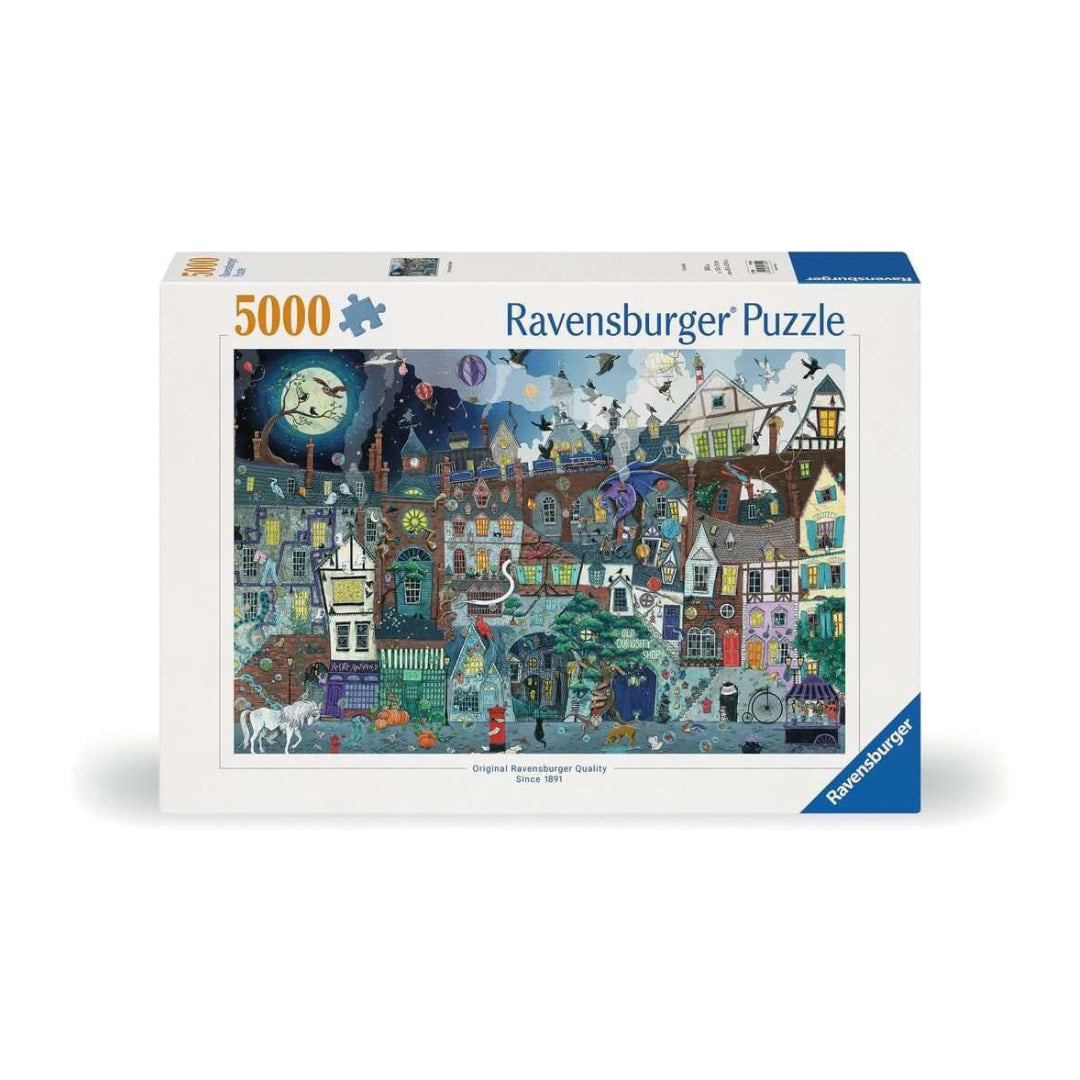 Ravensburger puzzle box with a colorful illustration of a town on a white background
