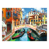Colorful Italian canal scene with gondolas and buildings