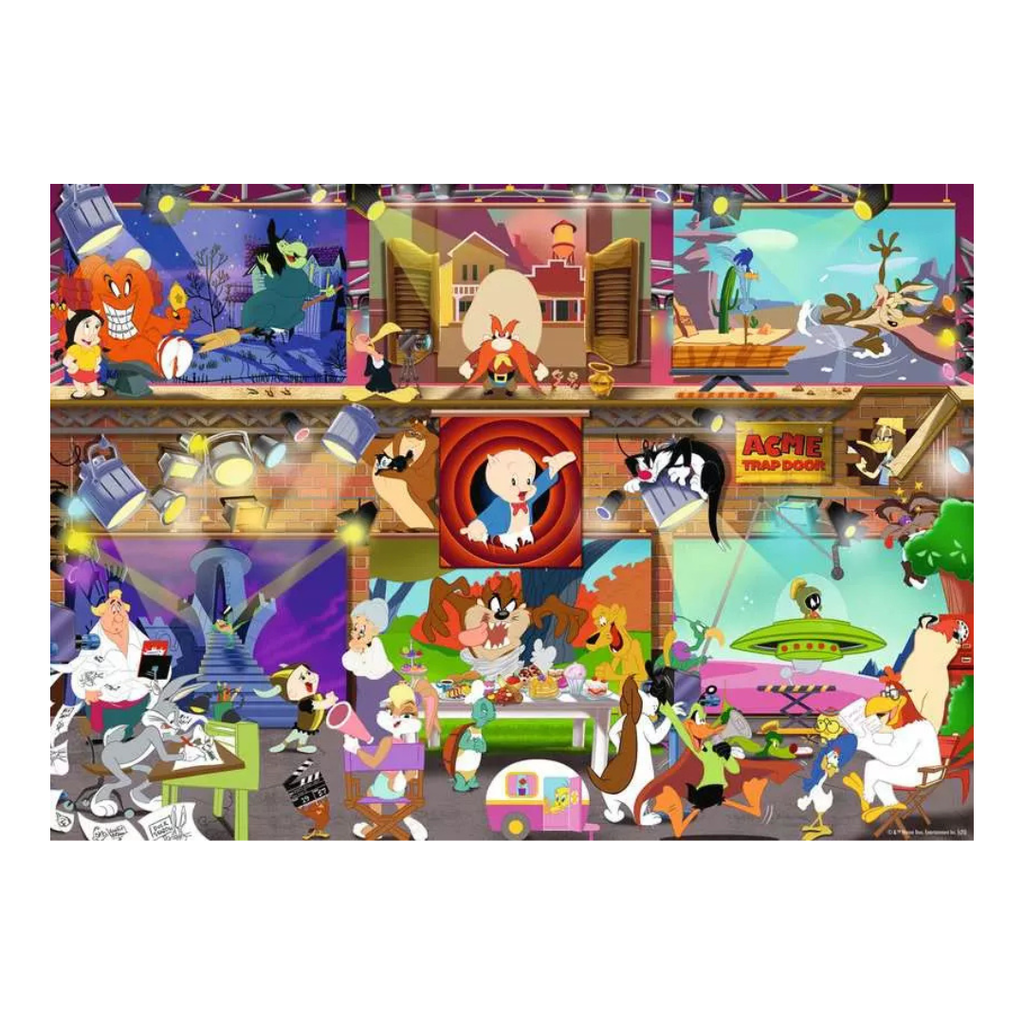 Collage of various cartoon characters from Looney Tunes in different scenes.