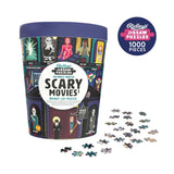 an image of a bucket containing a 1000 piece puzzle that reveals 50 of the most iconic horrors and thrillers in the history of cinema