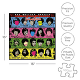 Rolling Stones album cover puzzle with dimensions and features listed.