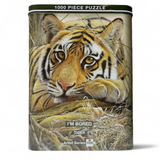 Metal puzzle tin with an image of a young tiger
