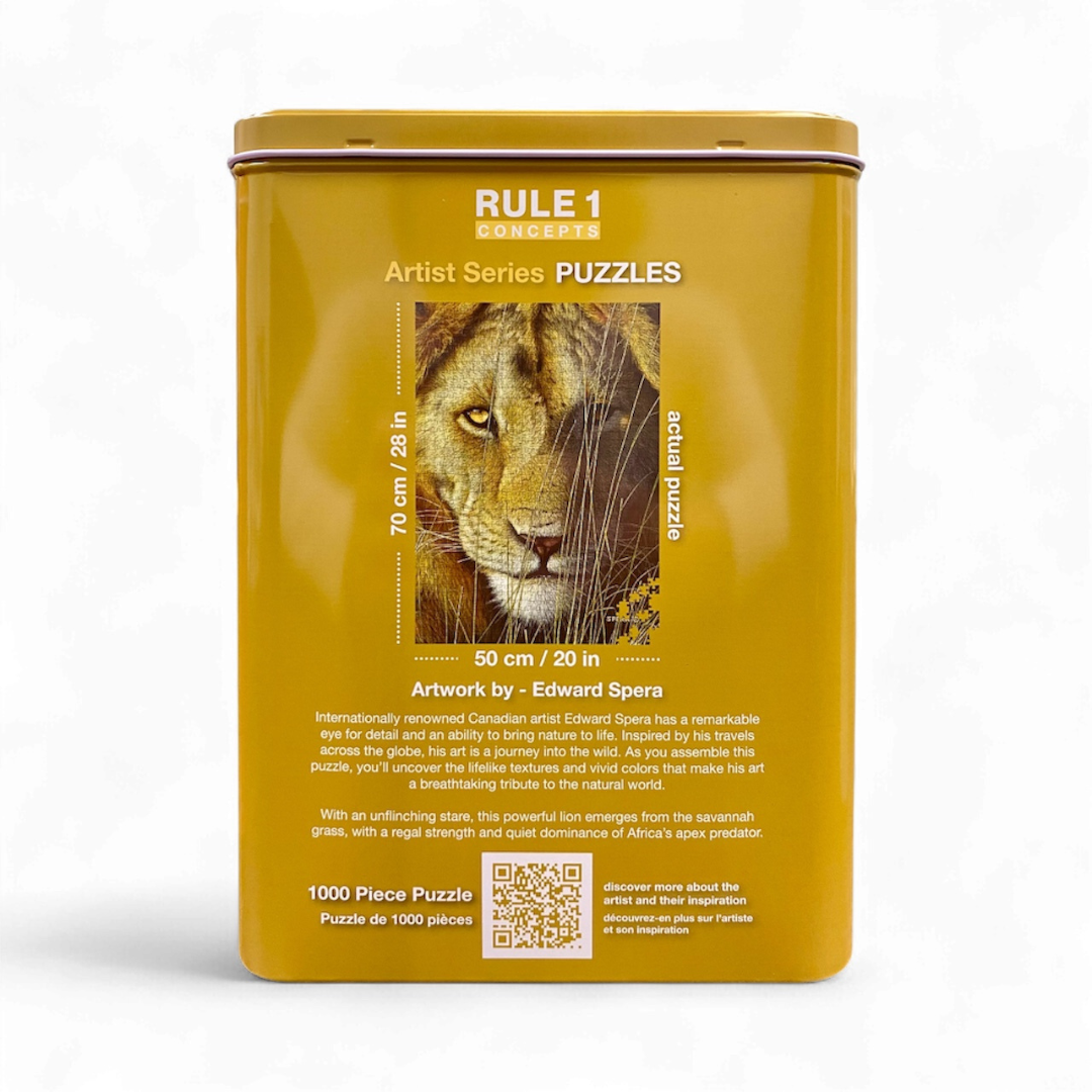 Yellow puzzle box with a lion illustration and Rule 1 Concepts branding on a white background