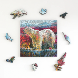 Colorful puzzle with animal pieces on a white background