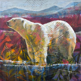 Abstract artwork of a polar bear with a colorful background
