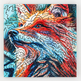 Colorful puzzle with a wolf design on a white background