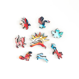 Set of colorful animal-shaped puzzle pieces on a white background