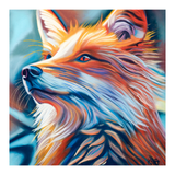 Colorful painting of a fox with a stylized design