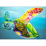 Colorful mosaic turtle painting on a blue background