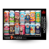 Puzzle box featuring images of Henderson Brewing Co. beer cans on a white background