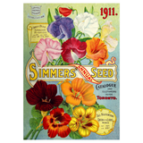 Vintage 1911 Simmers Annual Seed Catalogue cover featuring colorful illustrated flowers and seed varieties on a pale green background.