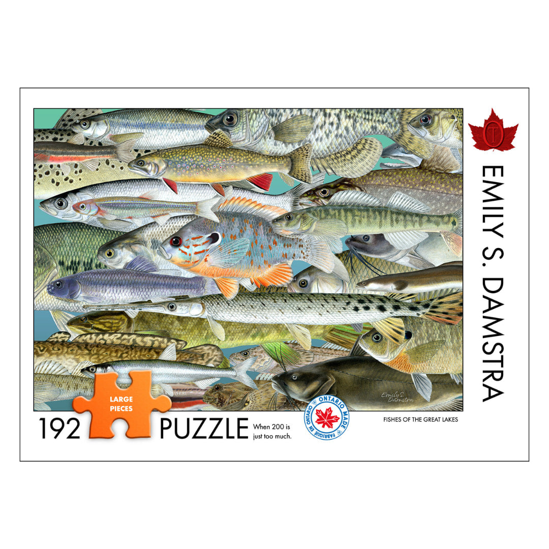 Puzzle packaging with fish illustration and puzzle details