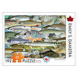 Puzzle packaging with fish illustration and puzzle details