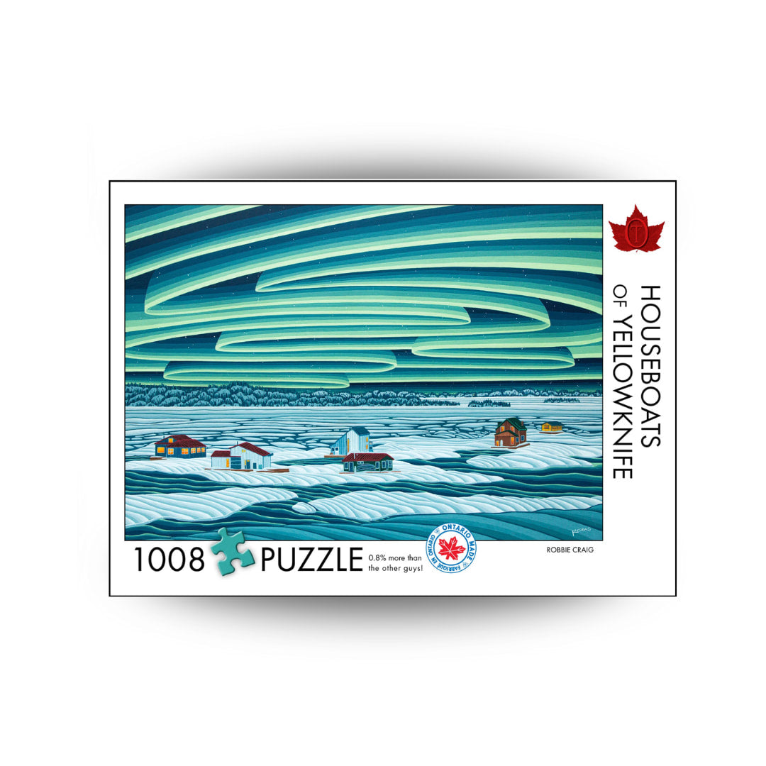 Jigsaw Puzzle box of northern lights and houses