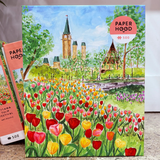 Jigsaw puzzle box of 500 piece puzzle of the Ottawa tulip festival