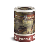  cylindrical puzzle box with vintage street scene design