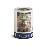  cylindrical puzzle box with a colorful illustration on a white background