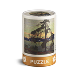 Puzzle box with a scenic design on a white background
